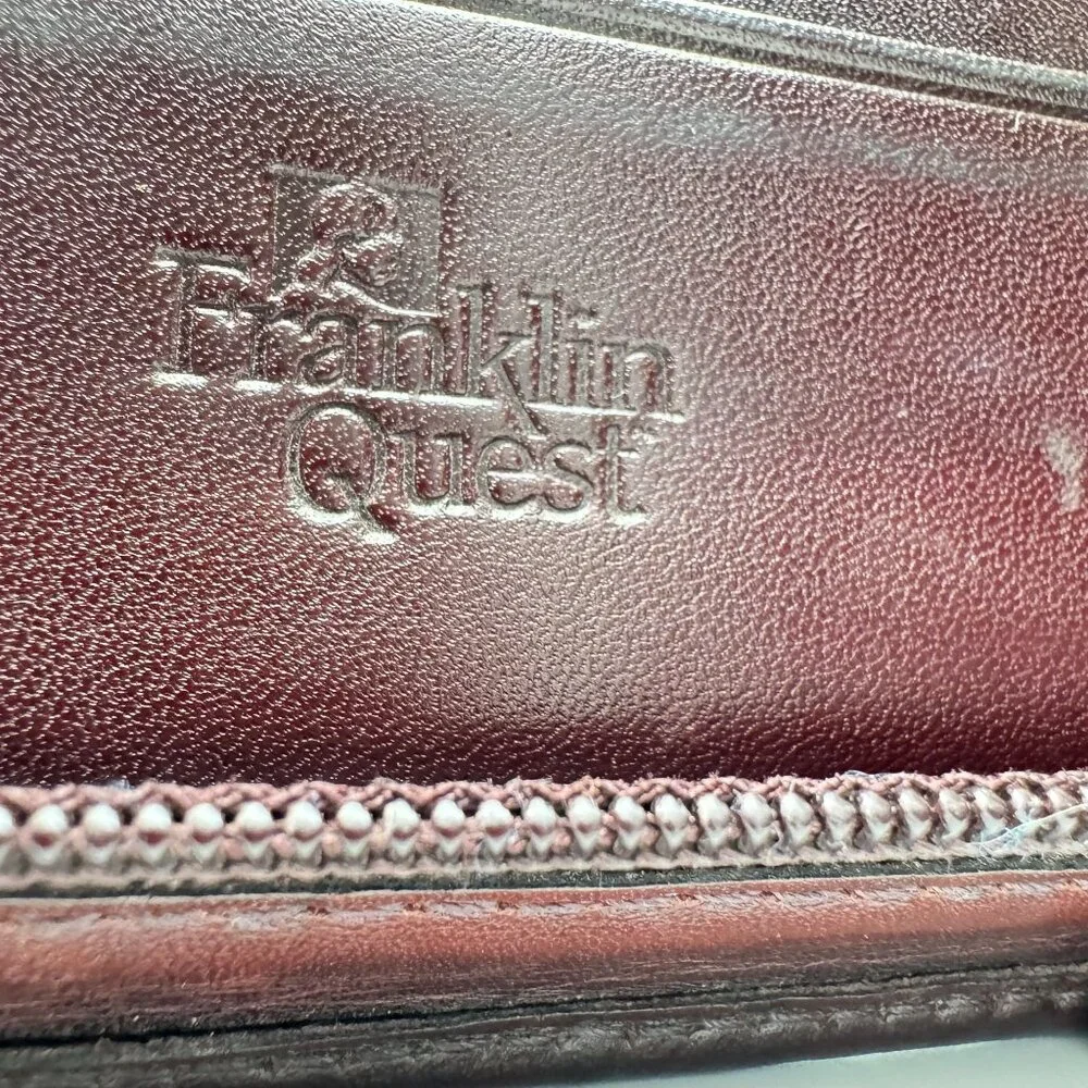 Franklin Quest Full Grain Aniline Leather Brown Planner Classic Sz 7 Ring Zipper